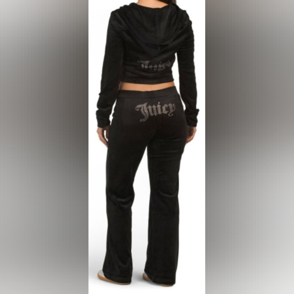 S M L JUICY COUTURE OG Bling Velour Tracksuit Black 2 piece Set